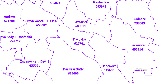 Katastrální mapa Plačovice - přehledová mapa katastrálního území
