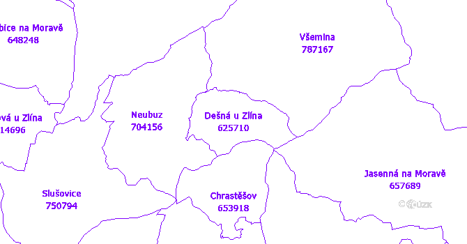 Katastrální mapa Dešná u Zlína - přehledová mapa katastrálního území