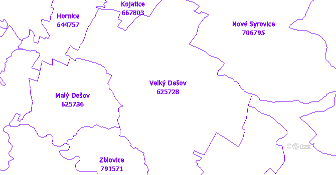 Katastrální mapa Velký Dešov - přehledová mapa katastrálního území