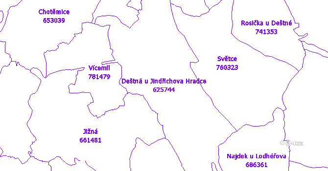 Katastrální mapa Deštná u Jindřichova Hradce - přehledová mapa katastrálního území
