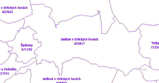Katastrální mapa Deštné v Orlických horách - přehledová mapa katastrálního území