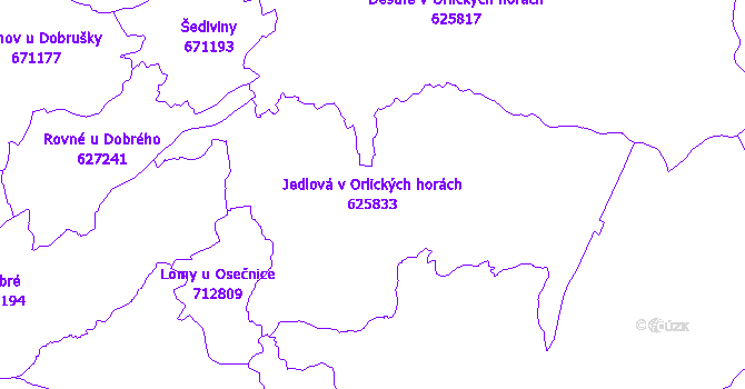 Katastrální mapa Jedlová v Orlických horách - přehledová mapa katastrálního území