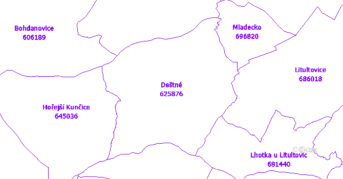 Katastrální mapa Deštné - přehledová mapa katastrálního území
