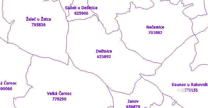 Katastrální mapa Deštnice - přehledová mapa katastrálního území