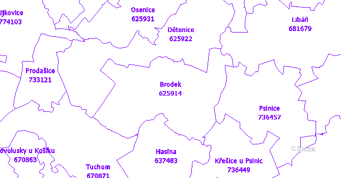 Katastrální mapa Brodek - přehledová mapa katastrálního území