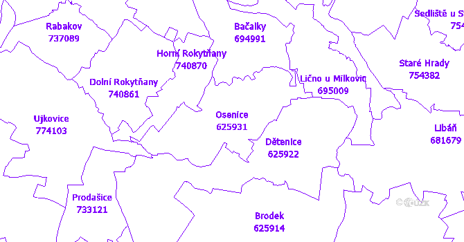 Katastrální mapa Osenice - přehledová mapa katastrálního území