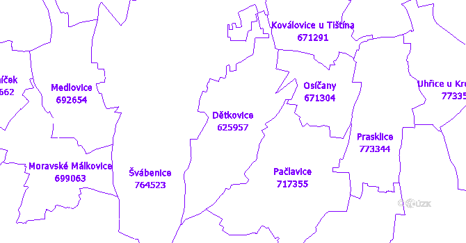 Katastrální mapa Dětkovice - přehledová mapa katastrálního území