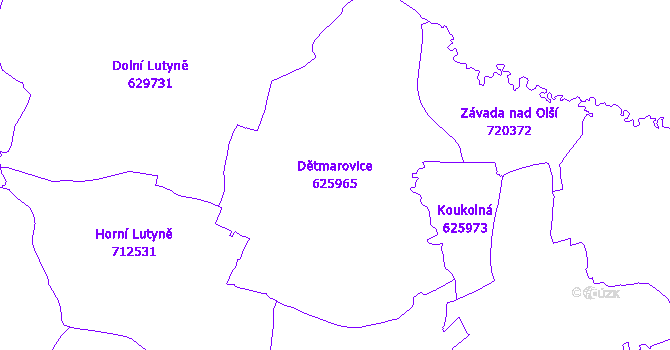 Katastrální mapa Dětmarovice - přehledová mapa katastrálního území