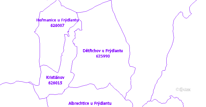 Katastrální mapa Dětřichov u Frýdlantu - přehledová mapa katastrálního území