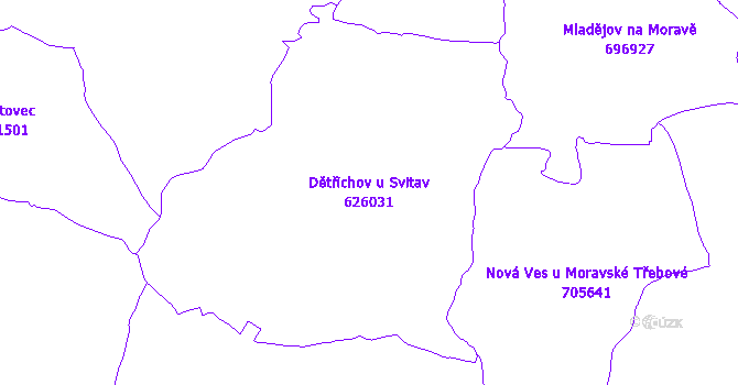 Katastrální mapa Dětřichov u Svitav - přehledová mapa katastrálního území