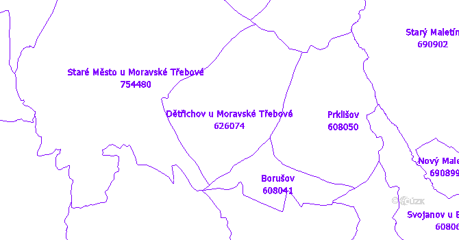Katastrální mapa Dětřichov u Moravské Třebové - přehledová mapa katastrálního území