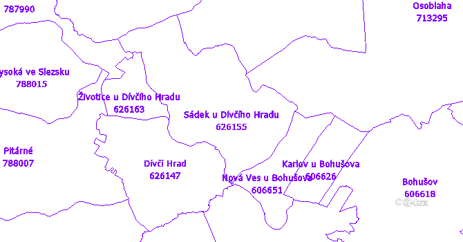 Katastrální mapa Sádek u Dívčího Hradu - přehledová mapa katastrálního území
