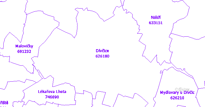 Katastrální mapa Dívčice - přehledová mapa katastrálního území