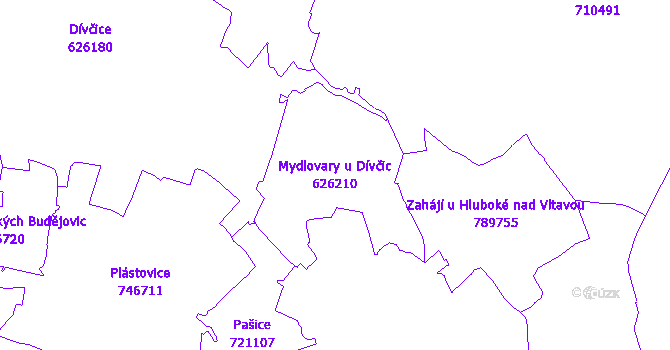 Katastrální mapa Mydlovary u Dívčic - přehledová mapa katastrálního území