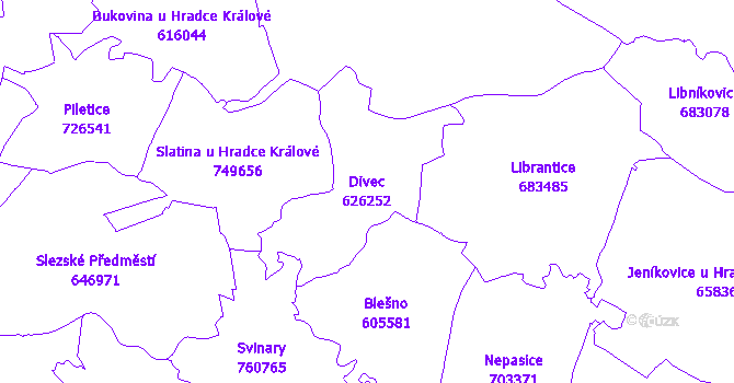 Katastrální mapa Divec - přehledová mapa katastrálního území