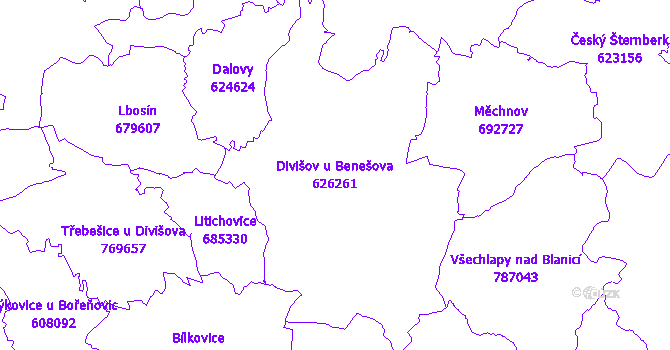Katastrální mapa Divišov u Benešova - přehledová mapa katastrálního území