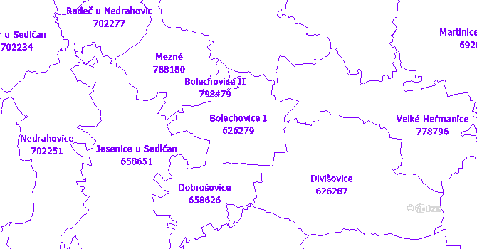 Katastrální mapa Bolechovice I - přehledová mapa katastrálního území