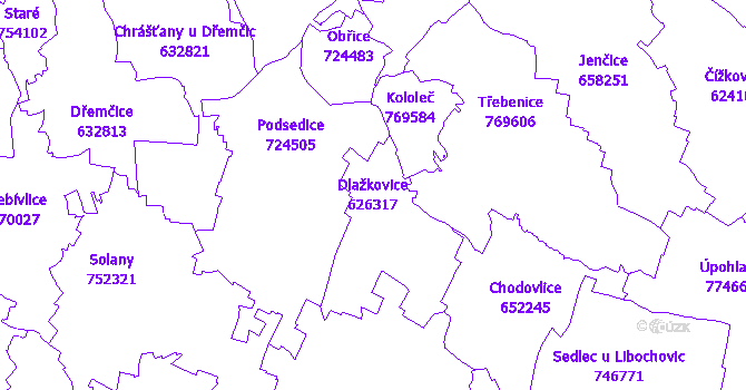 Katastrální mapa Dlažkovice - přehledová mapa katastrálního území