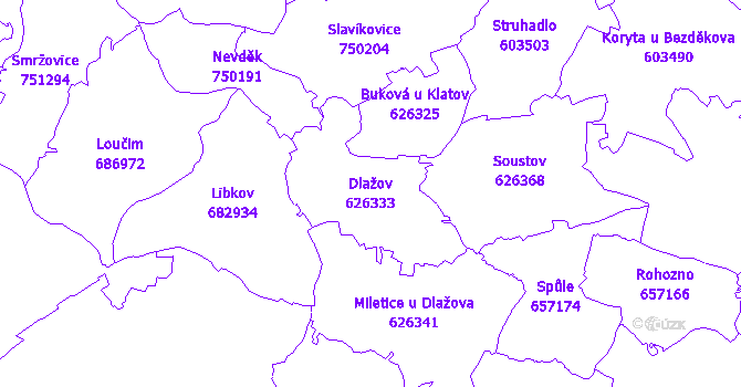 Katastrální mapa Dlažov - přehledová mapa katastrálního území