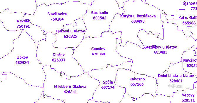 Katastrální mapa Soustov - přehledová mapa katastrálního území
