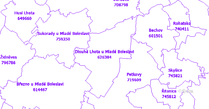 Katastrální mapa Dlouhá Lhota u Mladé Boleslavi
