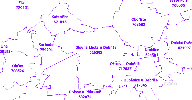 Katastrální mapa Dlouhá Lhota u Dobříše - přehledová mapa katastrálního území