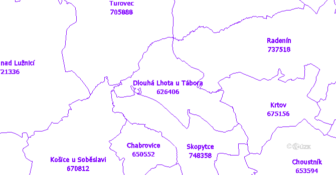 Katastrální mapa Dlouhá Lhota u Tábora - přehledová mapa katastrálního území