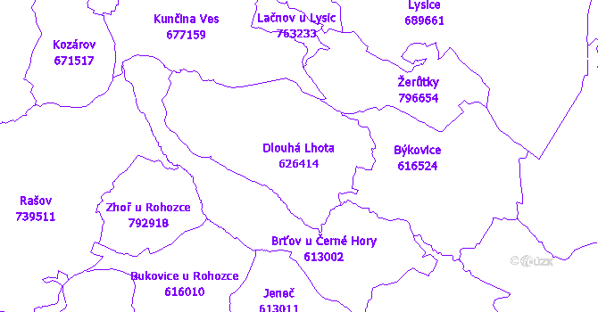Katastrální mapa Dlouhá Lhota - přehledová mapa katastrálního území