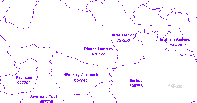 Katastrální mapa Dlouhá Lomnice - přehledová mapa katastrálního území