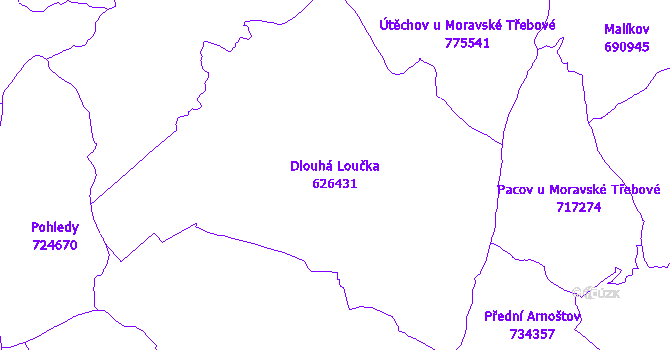 Katastrální mapa Dlouhá Loučka - přehledová mapa katastrálního území