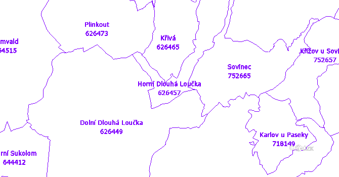 Katastrální mapa Horní Dlouhá Loučka - přehledová mapa katastrálního území