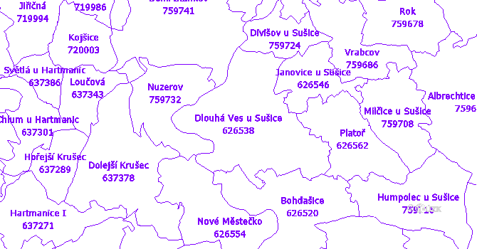 Katastrální mapa Dlouhá Ves u Sušice - přehledová mapa katastrálního území