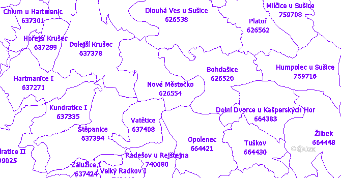 Katastrální mapa Nové Městečko - přehledová mapa katastrálního území