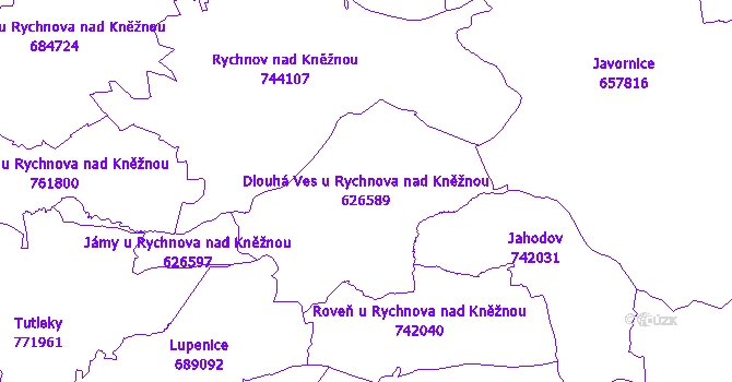Katastrální mapa Dlouhá Ves u Rychnova nad Kněžnou - přehledová mapa katastrálního území