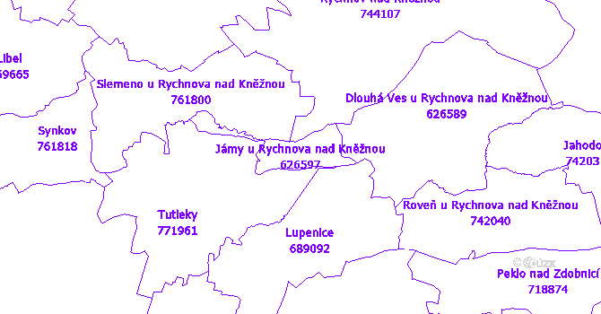 Katastrální mapa Jámy u Rychnova nad Kněžnou - přehledová mapa katastrálního území