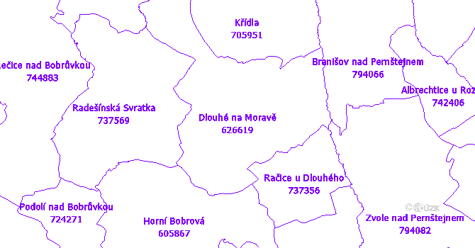 Katastrální mapa Dlouhé na Moravě - přehledová mapa katastrálního území