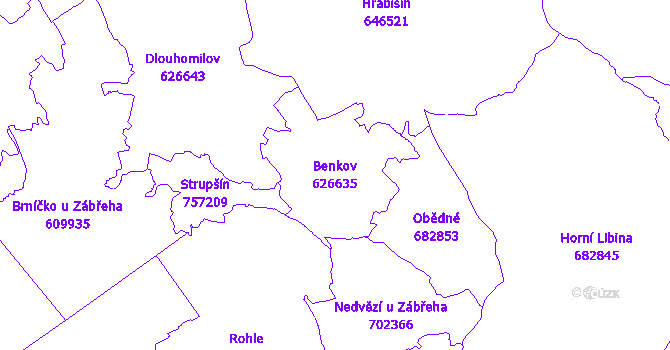 Katastrální mapa Benkov - přehledová mapa katastrálního území