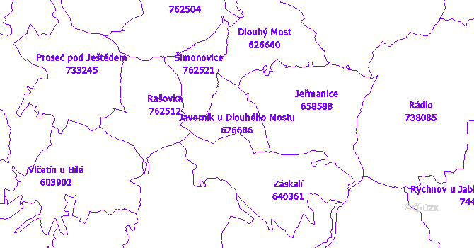 Katastrální mapa Javorník u Dlouhého Mostu - přehledová mapa katastrálního území