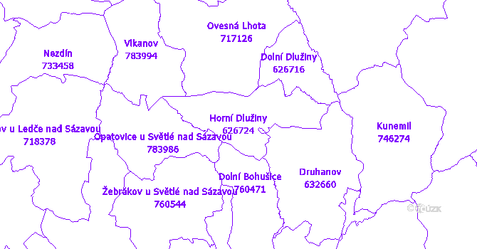 Katastrální mapa Horní Dlužiny - přehledová mapa katastrálního území
