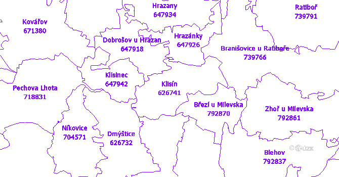 Katastrální mapa Klisín - přehledová mapa katastrálního území