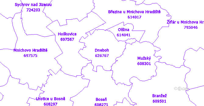 Katastrální mapa Dneboh - přehledová mapa katastrálního území