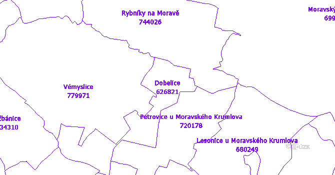 Katastrální mapa Dobelice - přehledová mapa katastrálního území