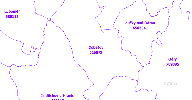 Katastrální mapa Dobešov - přehledová mapa katastrálního území