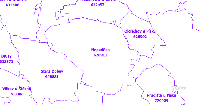 Katastrální mapa Nepodřice - přehledová mapa katastrálního území