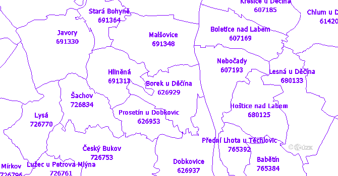 Katastrální mapa Borek u Děčína