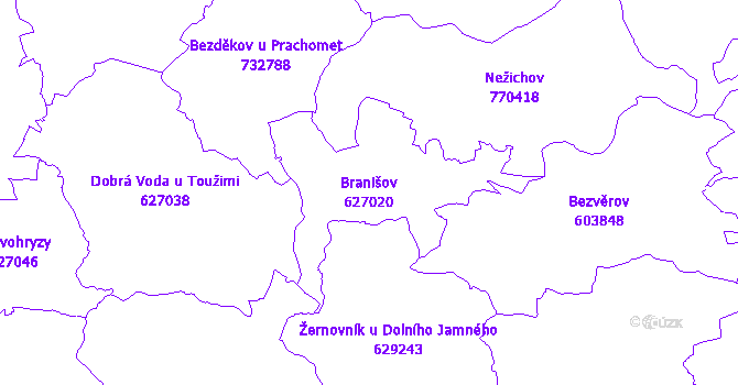 Katastrální mapa Branišov