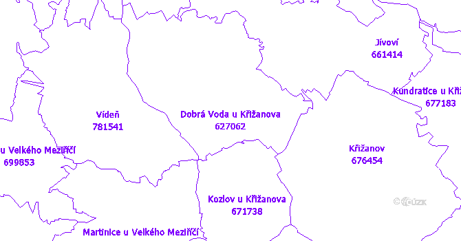 Katastrální mapa Dobrá Voda u Křižanova - přehledová mapa katastrálního území