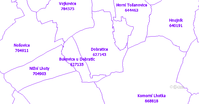Katastrální mapa Dobratice - přehledová mapa katastrálního území