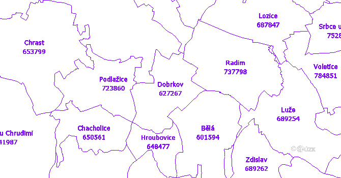 Katastrální mapa Dobrkov - přehledová mapa katastrálního území