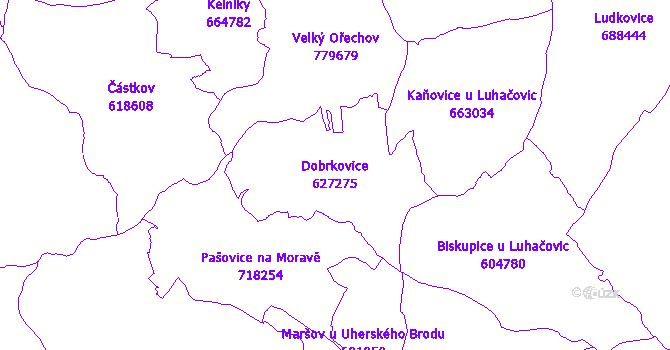 Katastrální mapa Dobrkovice - přehledová mapa katastrálního území